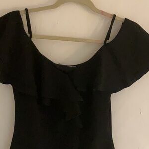 Jasmine Cold Shoulder Ruffle Top, Size S, Black